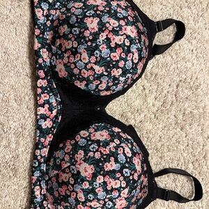 Torrid Black and Pink Flower Dream Wire Free Push up